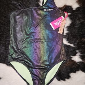 Justice Kids Swim One Piece - Iridescent Black and Green